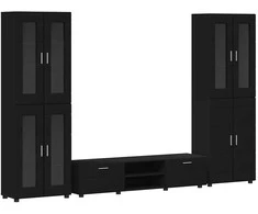 TV spintelių komplektas FLORIN 3 pcs Juoda Apdirbta mediena