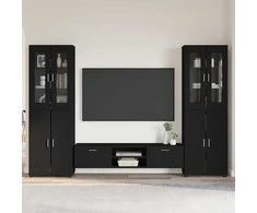 TV spintelių komplektas FLORIN 3 pcs Juoda Apdirbta mediena