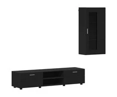 TV spintelių komplektas FLORIN 3 pcs Juoda Apdirbta mediena