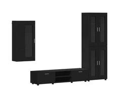 TV spintelių komplektas FLORIN 3 pcs Juoda Apdirbta mediena