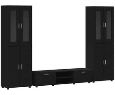 TV spintelių komplektas FLORIN 3 pcs Juoda Apdirbta mediena
