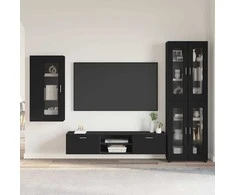 TV spintelių komplektas FLORIN 3 pcs Juoda Apdirbta mediena