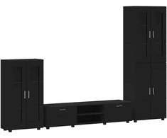 TV spintelių komplektas FLORIN 3 pcs Juoda Apdirbta mediena