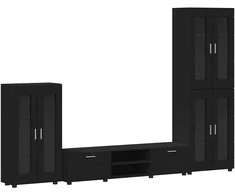 TV spintelių komplektas FLORIN 3 pcs Juoda Apdirbta mediena
