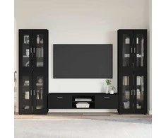 TV spintelių komplektas FLORIN 3 pcs Juoda Apdirbta mediena