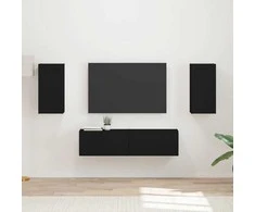 TV staliukas TV spintelių komplektas 4 pcs Juoda Apdirbta mediena
