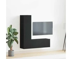 TV staliukas TV spintelių komplektas 3 pcs Juodas ąžuolas Apdirbta mediena