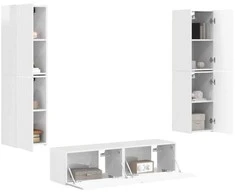 TV staliukas TV spintelių komplektas 6 pcs Aukštai blizganti balta