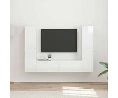 TV staliukas TV spintelių komplektas 6 pcs Aukštai blizganti balta