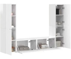 TV staliukas TV spintelių komplektas 6 pcs Aukštai blizganti balta