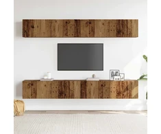 TV staliukas 4 dalių prie sienos tvirtinamas televizoriaus spintelių komplektas, senos medienos drožlės, 100x30x30 cm