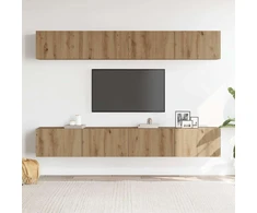 TV staliukas 4 dalių prie sienos tvirtinamas televizoriaus spintelių komplektas, ąžuolo spalvos, 100x30x30 cm