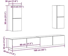 TV staliukas 4 dalių sieninis televizoriaus spintelės komplektas Artisan Oak