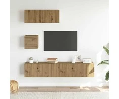 TV staliukas 4 dalių sieninis televizoriaus spintelės komplektas Artisan Oak