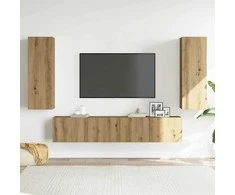 TV staliukas 4 dalių sieninis televizoriaus spintelės komplektas