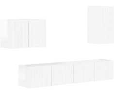 TV staliukas TV sieninio kabineto komplektas 4 pcs Aukštai blizganti balta