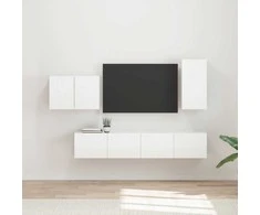 TV staliukas TV sieninio kabineto komplektas 4 pcs Aukštai blizganti balta