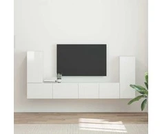 TV staliukas TV spintelių komplektas 4 pcs Aukštai blizganti balta
