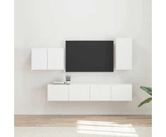 TV staliukas TV sieninio kabineto komplektas 4 pcs Balta Apdirbta mediena