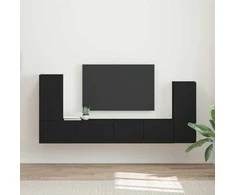 TV staliukas TV spintelių komplektas 4 pcs Juoda Apdirbta mediena