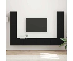 TV staliukas TV spintelių komplektas 8 pcs Juoda Apdirbta mediena