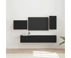 TV staliukas TV sieninio kabineto komplektas 4 pcs Juoda Apdirbta mediena