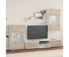 TV staliukas 5 dalių televizoriaus spintelės su LED apšvietimu, sonoma ąžuolas, inžinerinė mediena