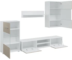 TV staliukas 5 dalių televizoriaus spintelės su LED apšvietimu, akmens pilkos spalvos, inžinerinė mediena