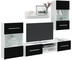 TV staliukas 5 dalių televizoriaus spintelės su LED apšvietimu, matinės juodos spalvos, inžinerinė mediena