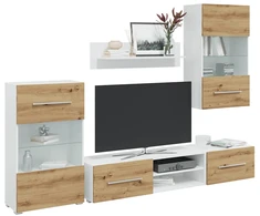 TV staliukas 5 dalių televizoriaus spintelės su LED apšvietimu, dirbtinio ąžuolo spalvos, inžinerinė mediena