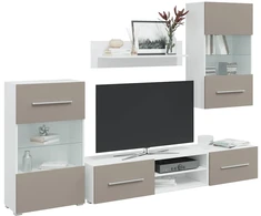 TV staliukas 5 dalių televizoriaus spintelės su LED apšvietimu, akmens pilkos spalvos, inžinerinė mediena