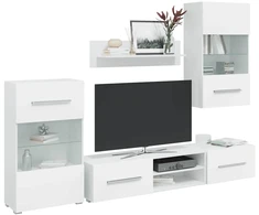 TV staliukas 5 dalių televizoriaus spintelės su LED apšvietimu, matinės baltos spalvos, inžinerinė mediena