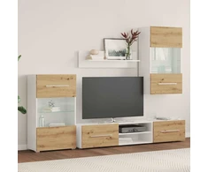 TV staliukas 5 dalių televizoriaus spintelės su LED apšvietimu, dirbtinio ąžuolo spalvos, inžinerinė mediena
