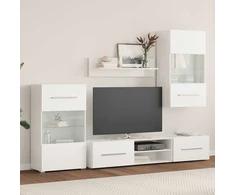 TV staliukas 5 dalių televizoriaus spintelės su LED apšvietimu, matinės baltos spalvos, inžinerinė mediena