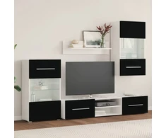 TV staliukas 5 dalių televizoriaus spintelės su LED apšvietimu, matinės juodos spalvos, inžinerinė mediena