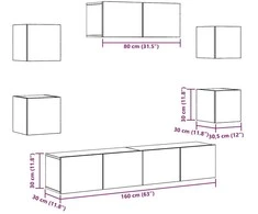 TV staliukas 5 dalių televizoriaus spintelių komplektas, montuojamas ant