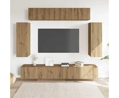 TV staliukas 6 dalių sieninis televizoriaus spintelės komplektas Artisan Oak