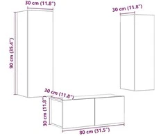 TV staliukas 6 dalių sieninis televizoriaus spintelės komplektas Artisan Oak