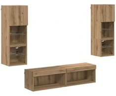 TV staliukas Televizoriaus sieninis modulis 6 pcs Amatininkų ąžuolas