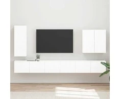 TV staliukas TV sieninio kabineto komplektas 6 pcs Aukštai blizganti balta