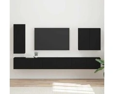 TV staliukas TV sieninio kabineto komplektas 6 pcs Juoda