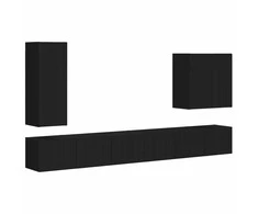 TV staliukas TV sieninio kabineto komplektas 6 pcs Juoda