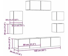 TV staliukas 7 dalių sieninis televizoriaus spintelės komplektas Artisan Oak