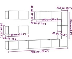 TV staliukas 7 dalių sieninis televizoriaus spintelės komplektas Artisan Oak