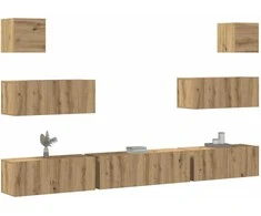 TV staliukas 7 dalių sieninis televizoriaus spintelės komplektas Artisan Oak