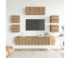 TV staliukas 7 dalių sieninis televizoriaus spintelės komplektas Artisan Oak