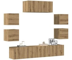 TV staliukas 7 dalių sieninis televizoriaus spintelės komplektas Artisan Oak