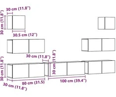 TV staliukas 7 dalių sieninis televizoriaus spintelės komplektas Artisan Oak