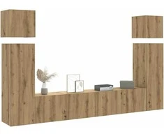 TV staliukas 8 dalių sieninis televizoriaus spintelės komplektas Artisan Oak