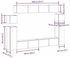 TV staliukas 8 dalių sieninis televizoriaus spintelės komplektas Artisan Oak